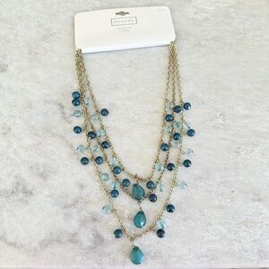2007 Merona Blue Green Multi-Strand Necklace Gold Tone NWT